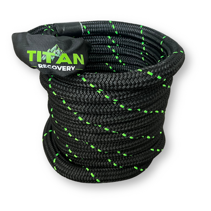 TITAN Recovery Kinetic Recovery Rope Kit, 1" x 30ft, 33,710 Min Breaking lbs, Heavy-Duty Offroad Tow Rope with 2 Soft Shackles and carrying bag, High-Strength Stretch Tow Rope for Trucks, SUVs, ATVs, UTVs