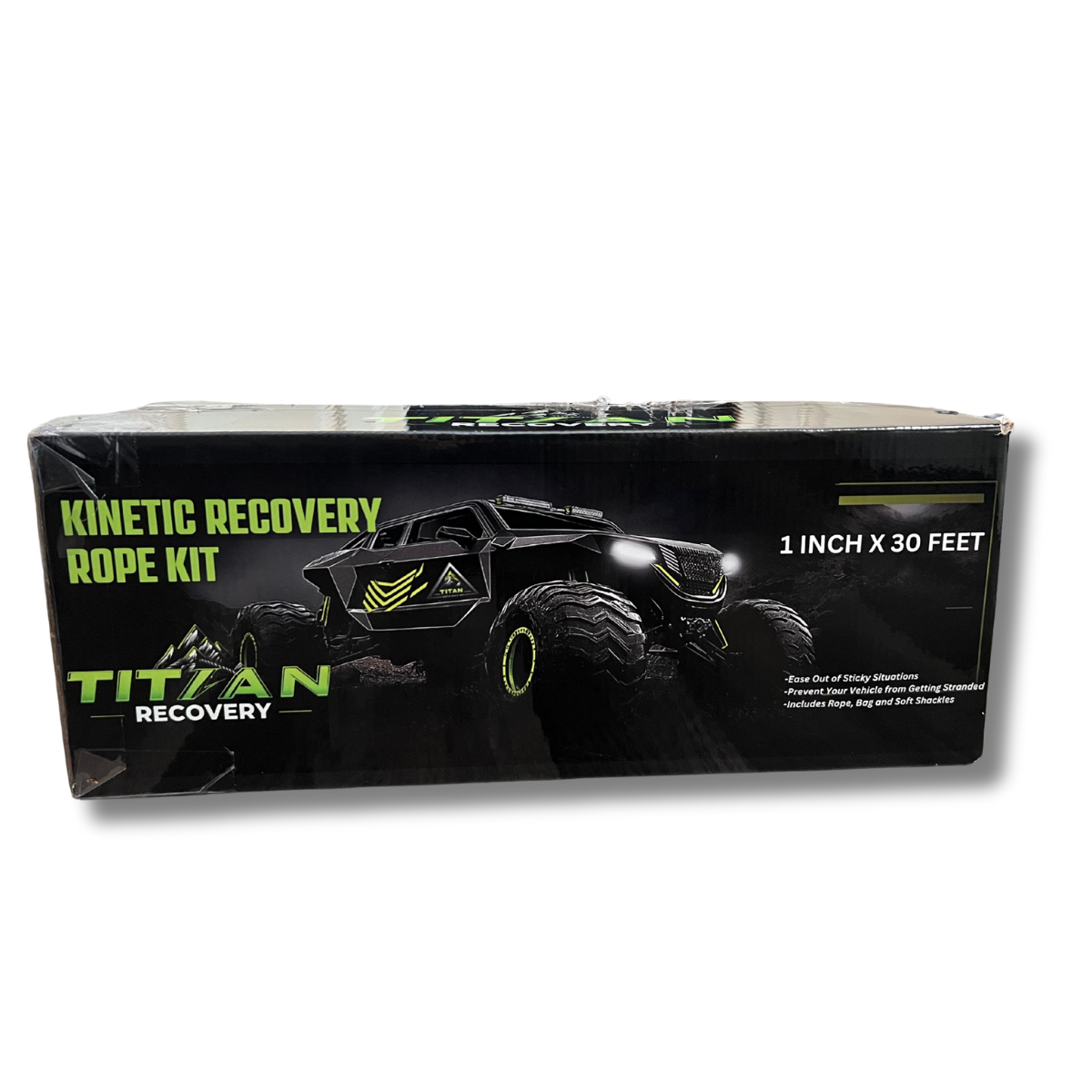 TITAN Recovery Kinetic Recovery Rope Kit, 1" x 30ft, 33,710 Min Breaking lbs, Heavy-Duty Offroad Tow Rope with 2 Soft Shackles and carrying bag, High-Strength Stretch Tow Rope for Trucks, SUVs, ATVs, UTVs